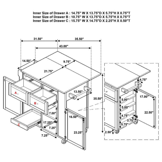 Jalen - 3 Door Mobile Kitchen Cart - Natural Brown And White