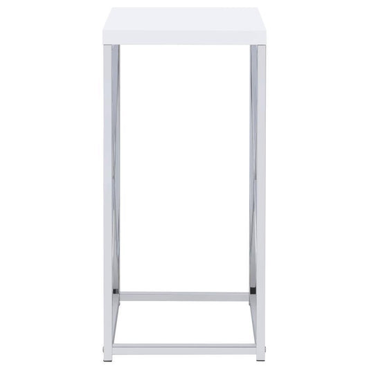 Edmund - Square Accent Side Table - White High Gloss And Chrome