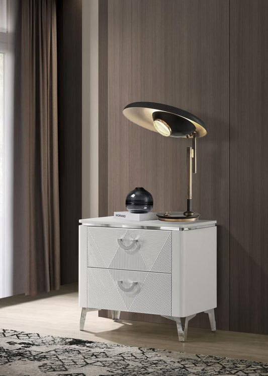 Cassia - 2-Drawer Nightstand Bedside Table - White High Gloss