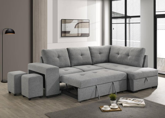 Roanne - Fabric Upholstered Sleeper Sectional Sofa - Gray