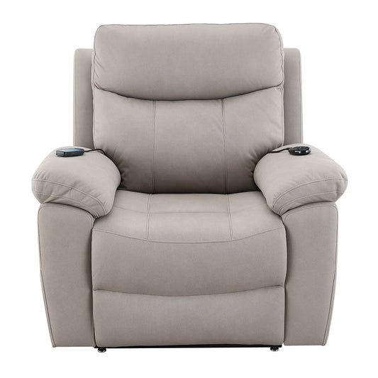 Chriki - Power Recliner With Lift & Heating & Massage - Beige Chenille & Black