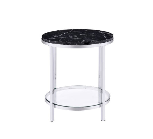 Virlana - End Table - Faux Black Marble Top & Chrome