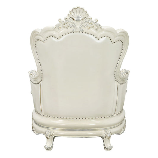 Adara - Chair With 2 Pillows - Pearl White Synthetic Leather & Antique White
