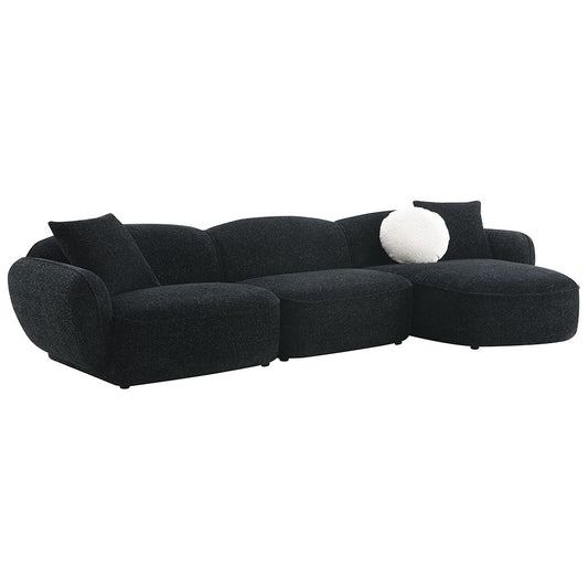 Lucifer - Sectional Sofa With 3 Pillows - Black Shimmer Chenille