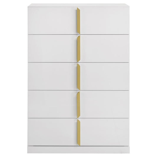 Ines - 5-Drawer Bedroom Chest Of Drawers - White High Gloss