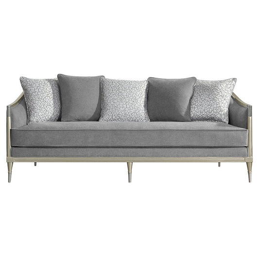 Fernando - Sofa With 5 Pillows - Gray Chenille & Champagne
