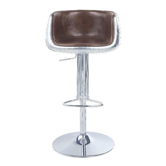Brancaster - 41" Adjustable Stool With Swivel - Vintage Brown Top Grain Leather & Aluminum