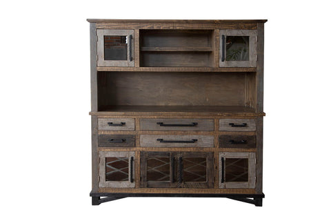 Loft - Buffet And Hutch With 6 Drawers / 6 Doors - Two Tone Gray / Brown