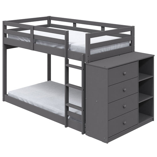 Gaston - Twin Over Twin Bunk Bed With 4 Drawers & 3 Compartments - Gray