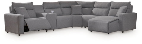 Gray / 6 Pc. Power Reclining Sectional With RAF Press Back Power Chaise And Сonsole