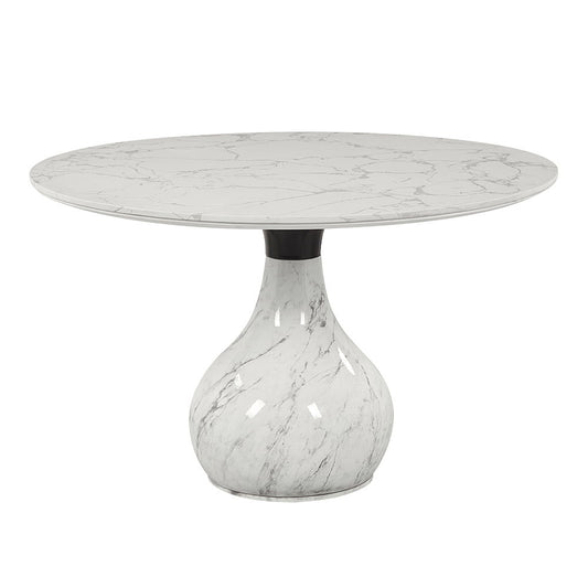 Koen - Round Dining Table, Engineering Marble Top - White & Black