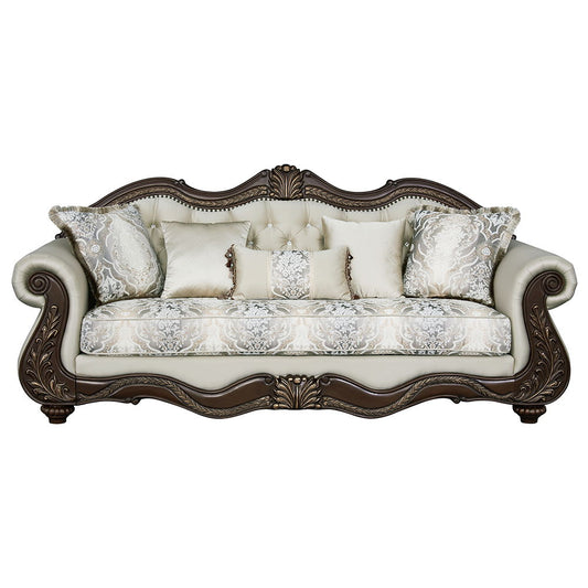 Pierce - Sofa With 5 Pillows - Beige Fabric & Cherry