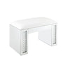 Nysa - Vanity Stool - Ivory Synthetic Leather , Mirrored & Faux Crystals