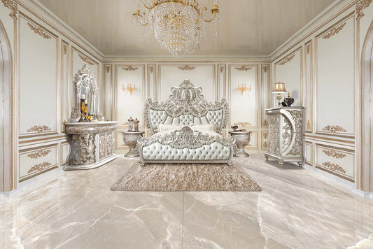 Sandoval - Eastern King Bed - Beige Synthetic Leather & Champagne