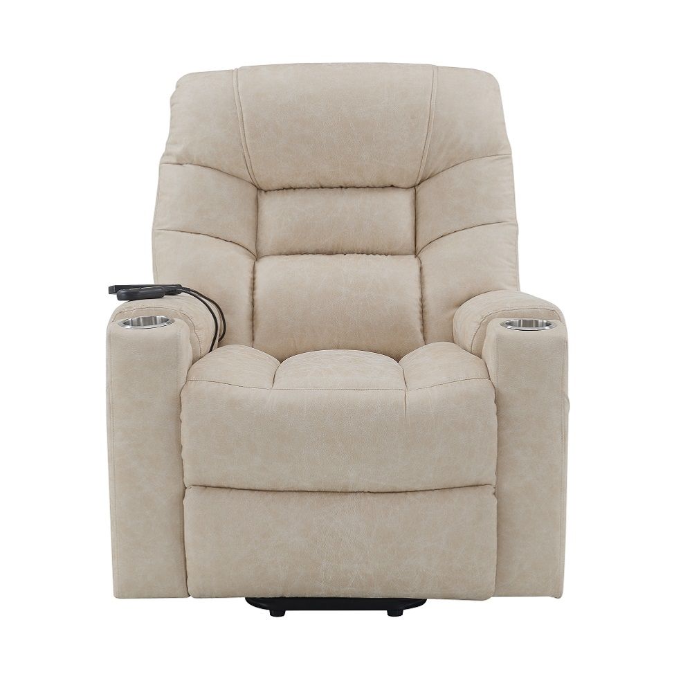 Nairi - Power Recliner With Lift & Heating & Massage - Ivory Leather Aire