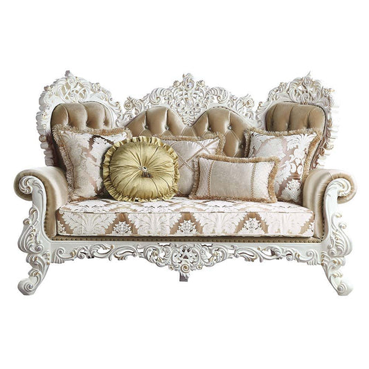 Vanaheim - Loveseat With 5 Pillows - Fabric & Antique White