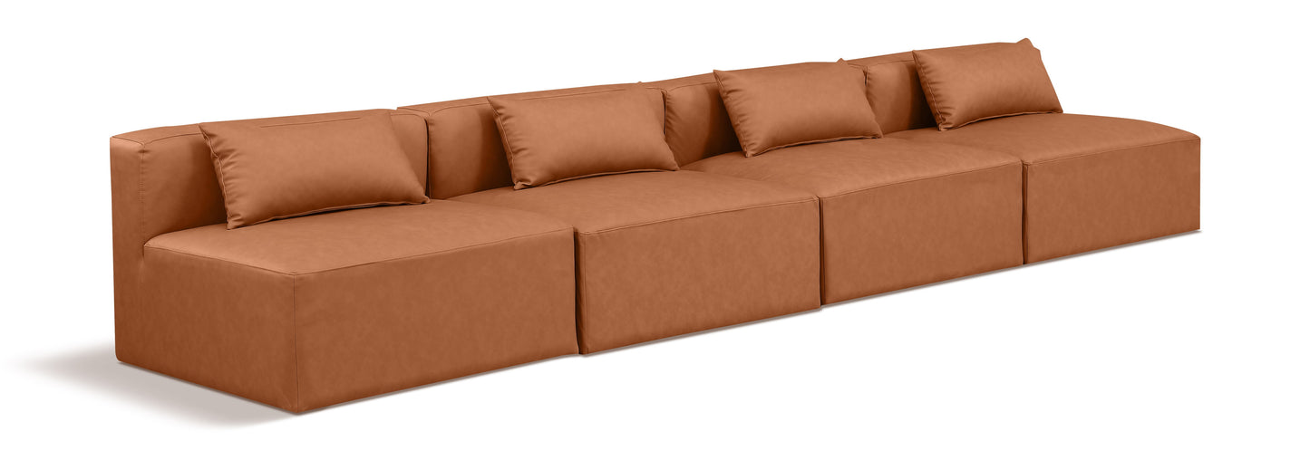 Cube - Modular 4 Piece Armless Sofa - Cognac