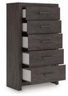 Prendonea - Five Drawer Chest - Charcoal
