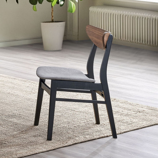 Rebi - Side Chair (Set of 2) - Gray Linen, Walnut & Black