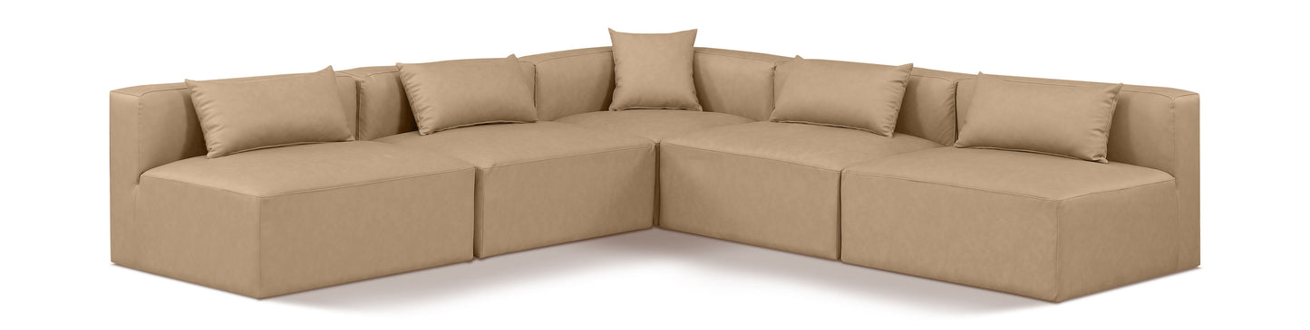 Cube - 5 Piece Modular Corner Armless Sectional - Tan