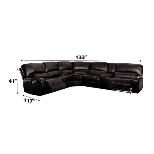 Saul - Power Motion Sectional Sofa - Black Leather-Aire