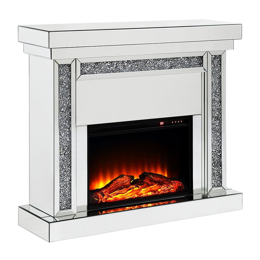 Noralie - 42" Fireplace - Mirrored & Faux Diamonds