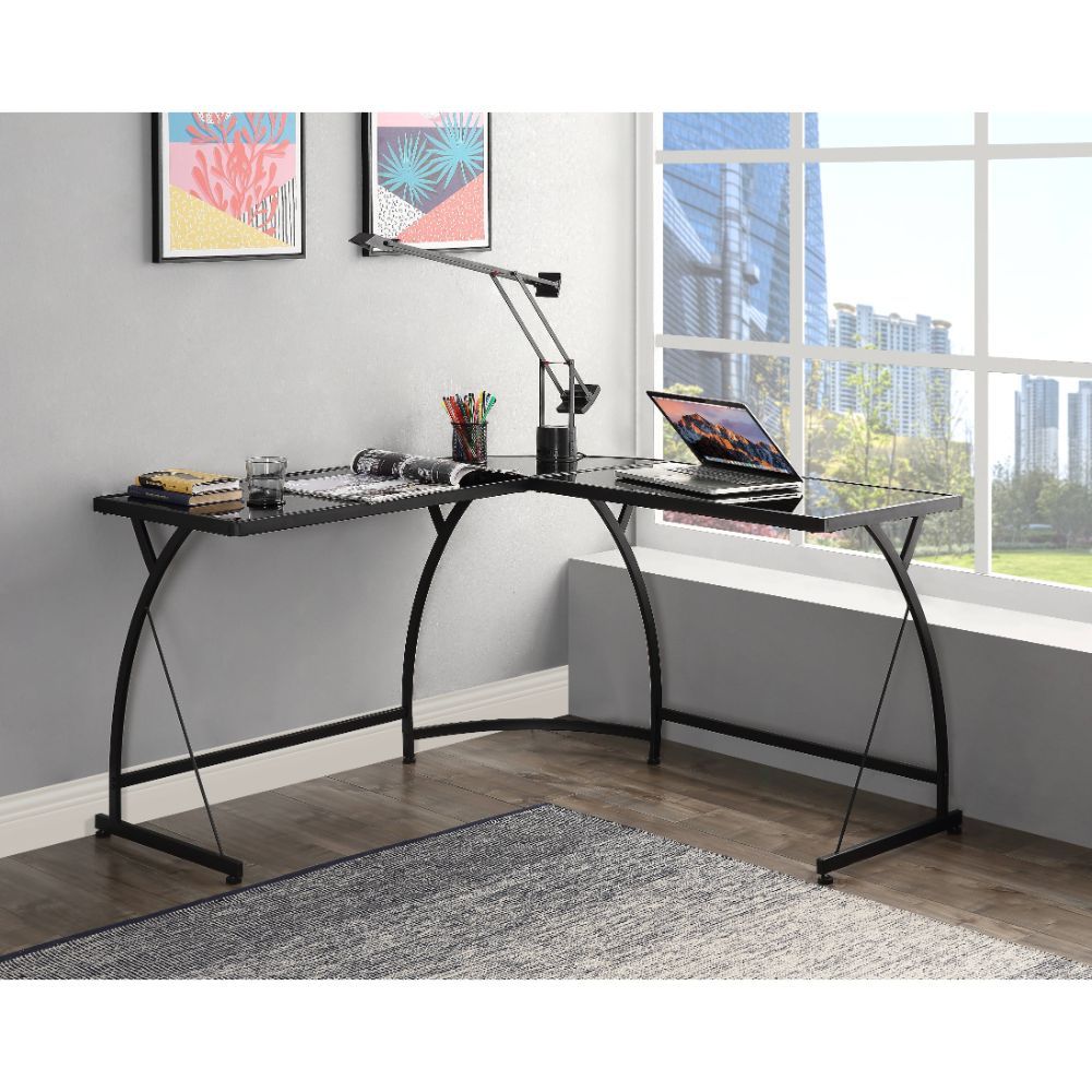 Janison - Writing Desk - Black Glass & Black