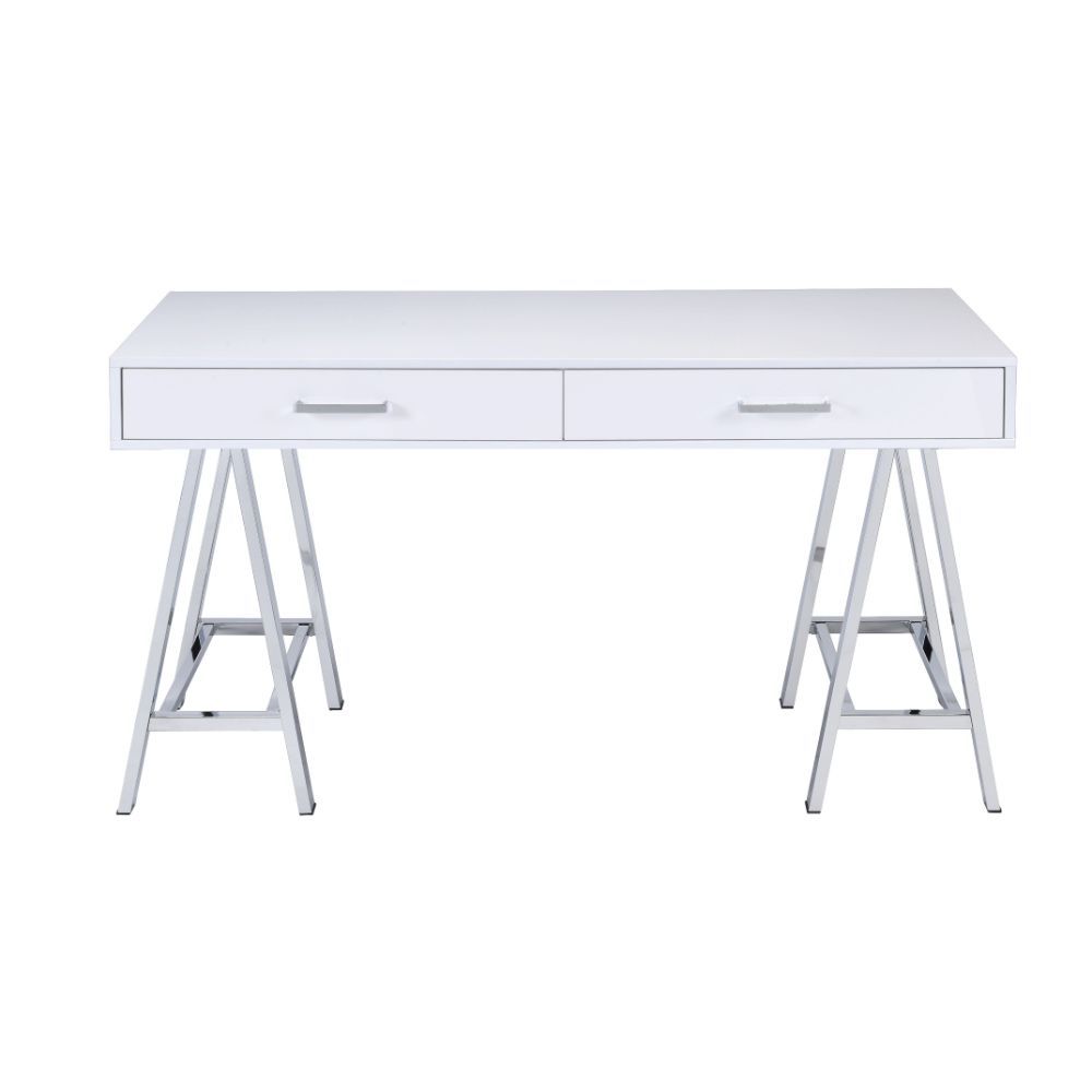 Coleen - Writing Desk Same Ac00901) - White High Gloss & Chrome