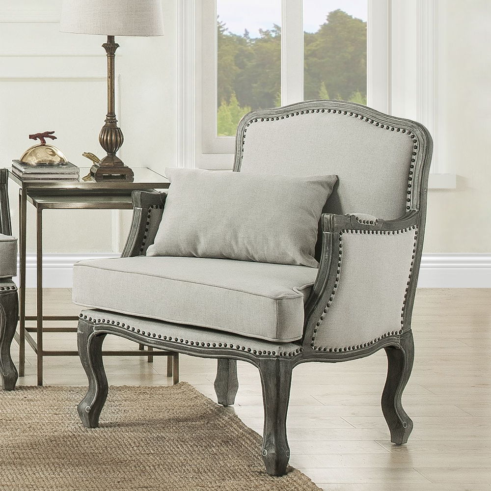 Tania - Chair With Pillow - Cream Linen & Gray