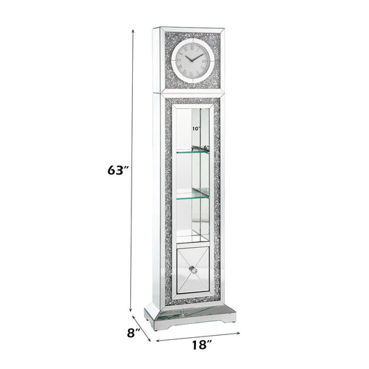 Noralie - Faux Diamonds Grandfather Clock With LED - Mirrored