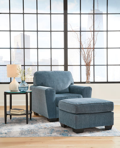 Blue / 2 Pc. Chair, Ottoman