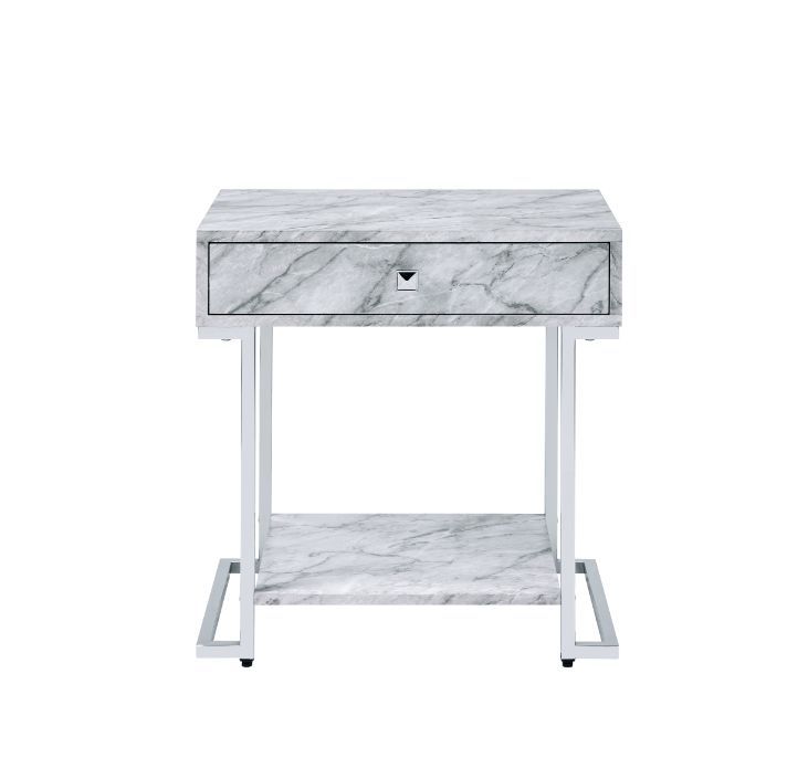 Wither - Accent Table - White Printed Faux Marble & Chrome