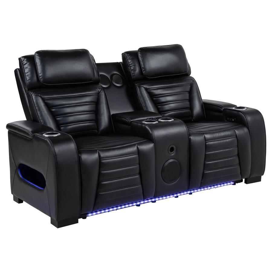 Zuma - Faux Leather Dual Power Reclining LED Loveseat - Black