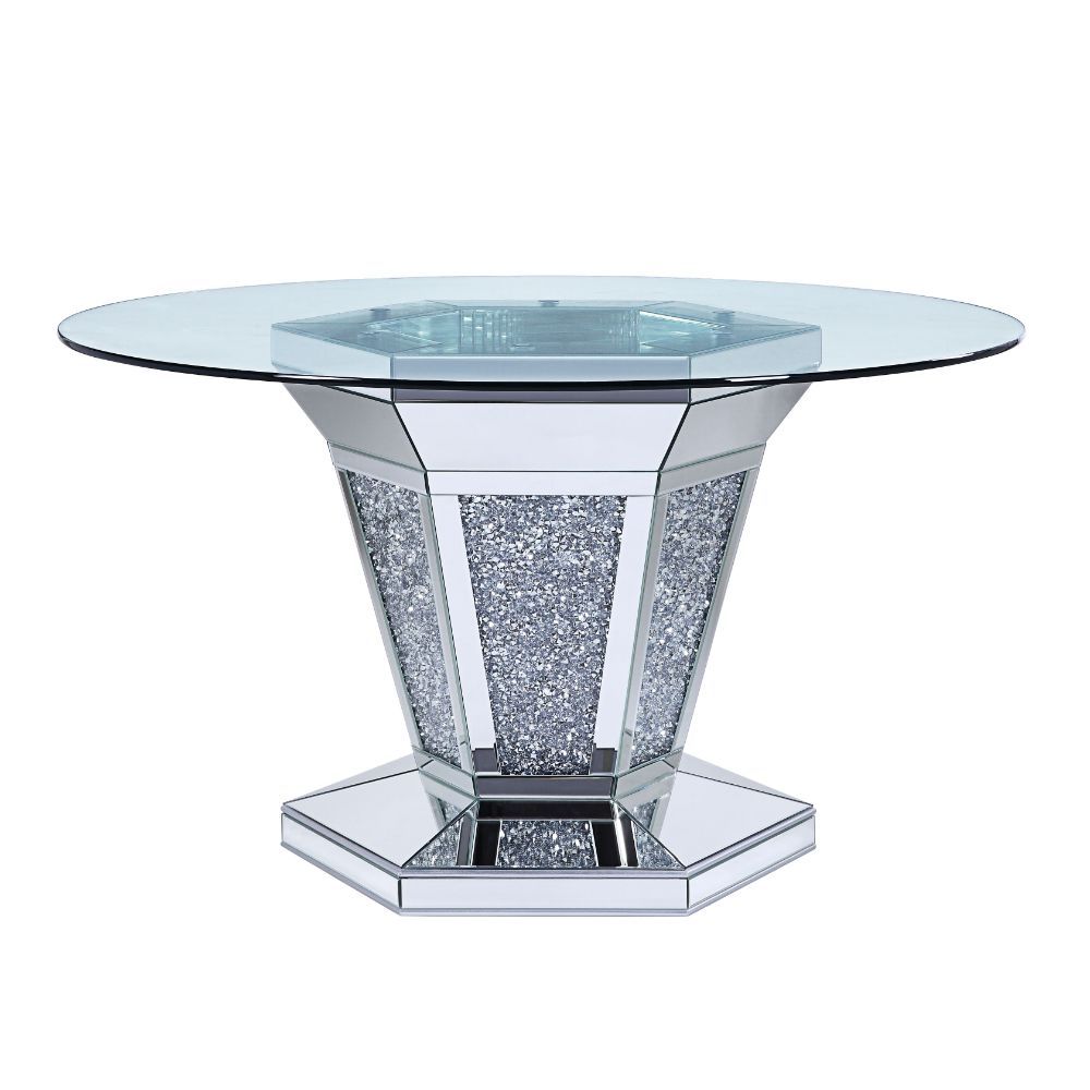 Noralie - Dining Table - Mirrored, Faux Diamonds & Clear Glass Top
