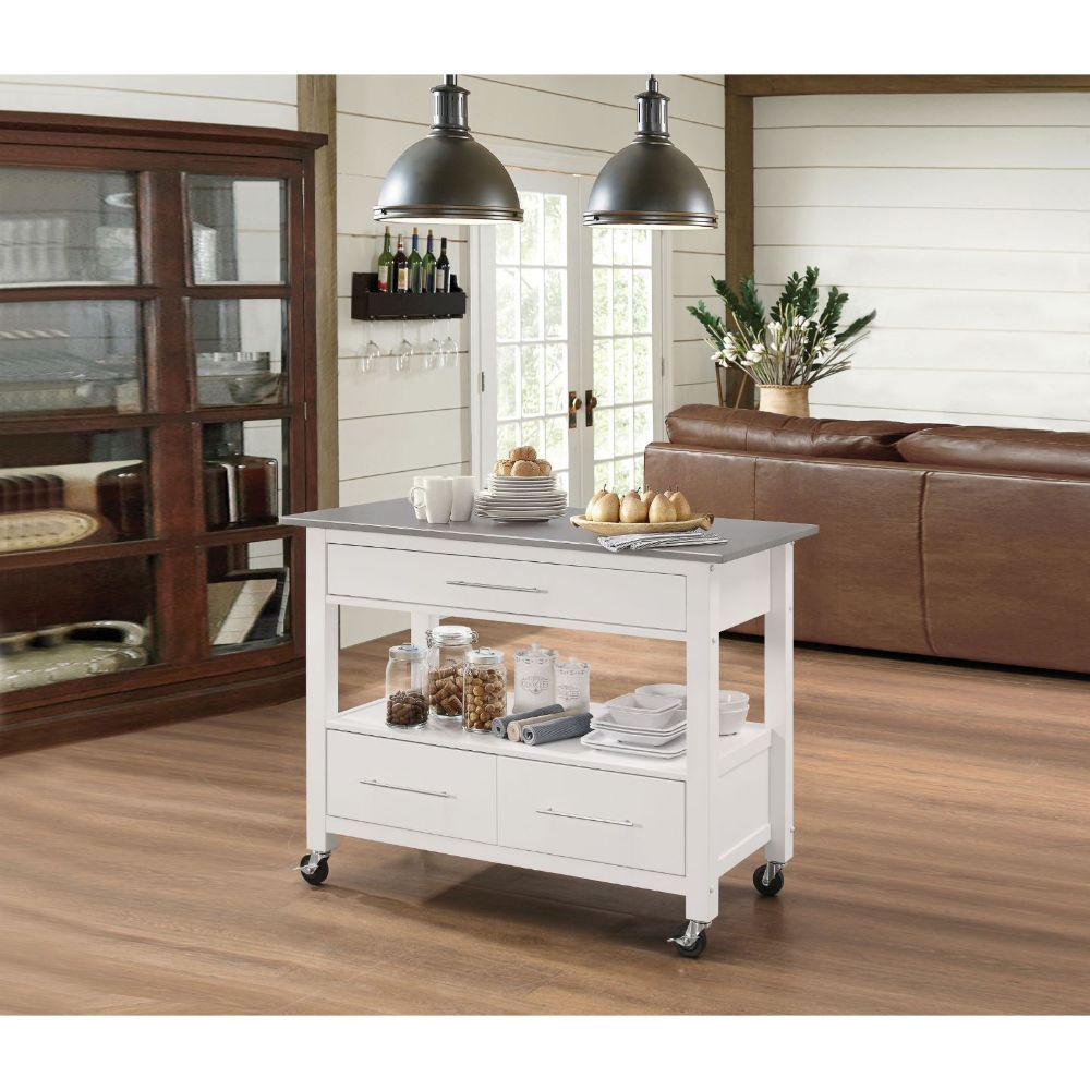 Ottawa - Kitchen Cart - Stainless Steel Top & White