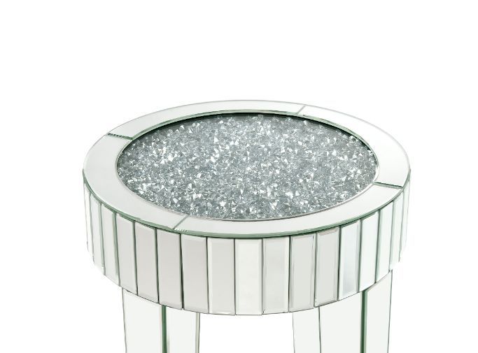 Noralie - 16" Round End Table - Mirrored & Faux Diamonds