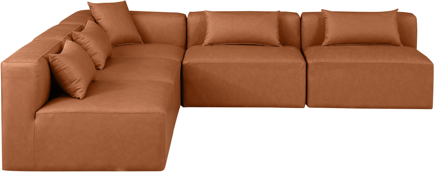 Cube - 5 Piece Modular Corner Armless Sectional - Cognac