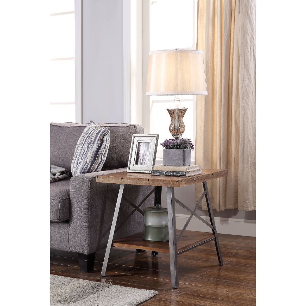 Ikram - End Table (Set of 2) - Weathered Oak & Sandy Black