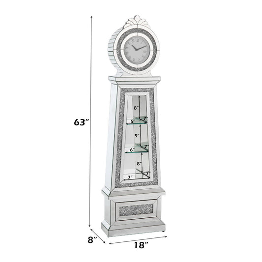 Noralie - 63" Faux Diamonds Grandfather Clock With LED - Mirrored