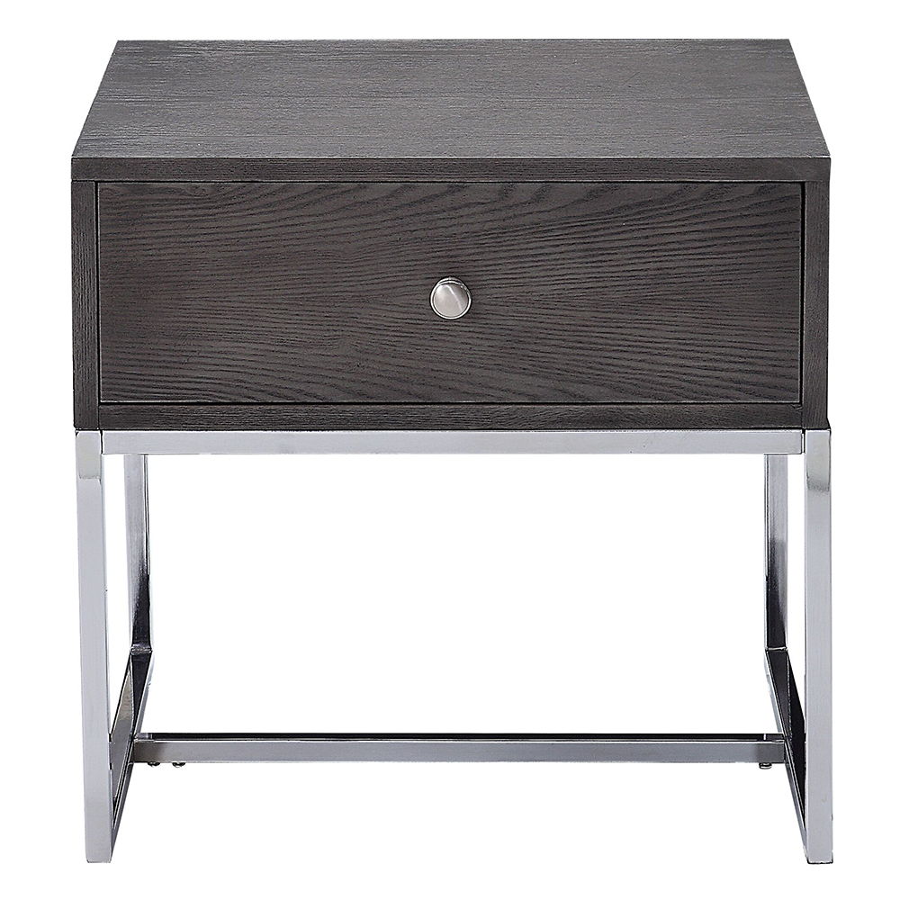 Iban - End Table - Gray Oak & Chrome