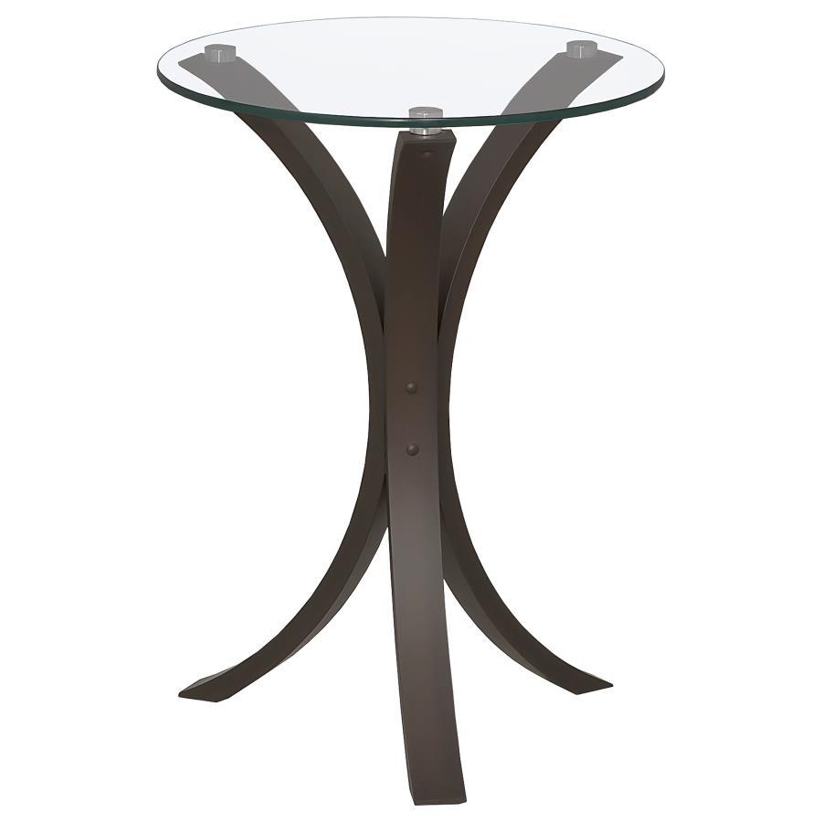 Edgar - Round Glass Top Accent Side Table - Cappuccino