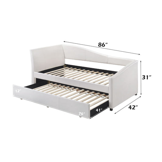 Jedda - Twin Daybed With Trundle - White Synthetic Leather