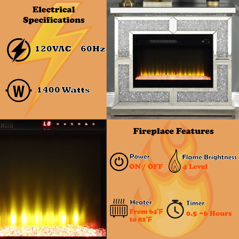 Noralie - 41" Fireplace - Mirrored & Faux Diamonds