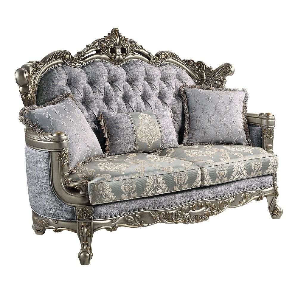 Miliani - Loveseat With 3 Pillows - Fabric & Antique Bronze