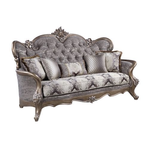 Elozzol - Sofa With 5 Pillows - Fabric & Antique Bronze Finish - 54