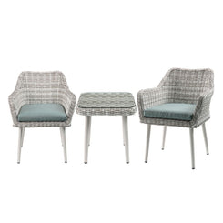 Tashay - 3 Piece Patio Bistro Set - Green Fabric & Beige Wicker