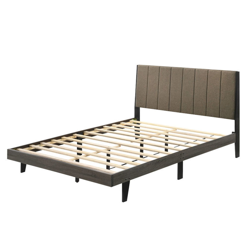Valdemar - Queen Bed - Brown Fabric & Weathered Gray
