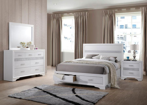 White / 4 Pc. Bed, Nightstand, Dresser, Mirror / King