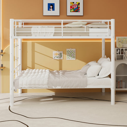 Twin Over Twin Metal Bunk Bed for Kids Boys Girls,Metal Structure Bedframe with Ladders & Guardrail,Convertible 2 Beds,White