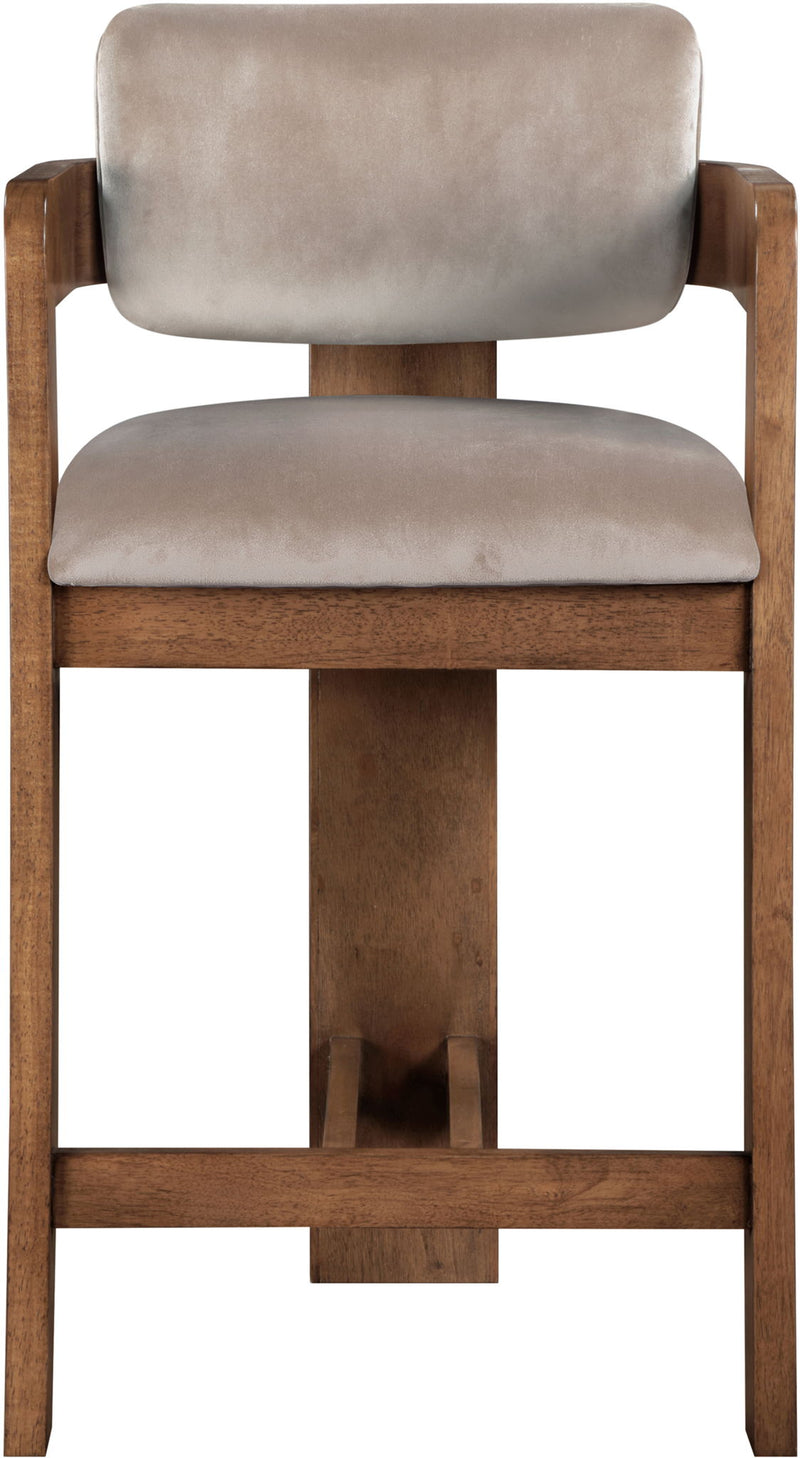 Sacha - Velvet Stool With Brown Base